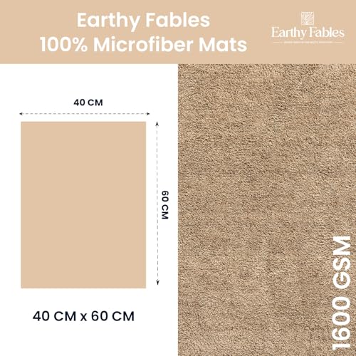Image of Earthy Fables Soft Microfiber Bath Mat - Loop Pile, Quick Dry, Anti-Skid, Water Absorbent, Non-Slip, Machine Washable Floor Rug, Shower Mat, Door Mat for Bathroom, Bedroom, 60x40 cm - Beige