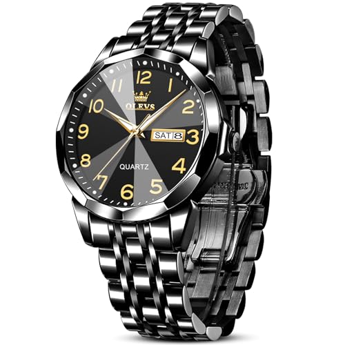 Montre en acier inoxydable pour homme de style affaires avec cadran noir OLEVS