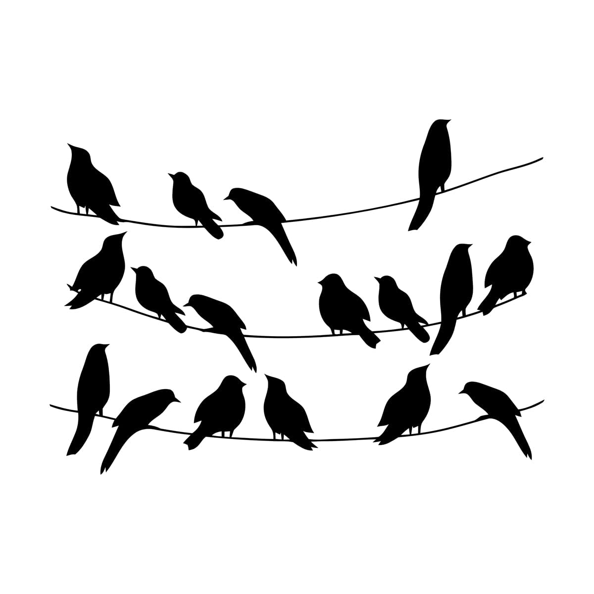Mural and Wall Vinyl Decal Birds on the Wires Natural Animal 54x74.3cm Removable Without Leaving Glue Large Black
