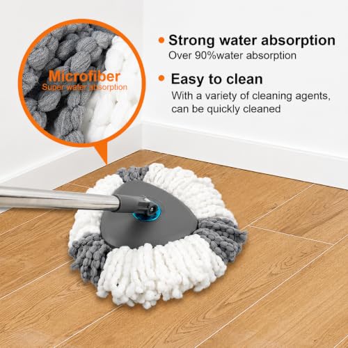 Image of EXVITO 360Spin Mop with Bucket | Dual Drive Floor Cleaning System with Stainless Steel Wringer | Super Absorbent Microfiber Heads 2 Refills Easy Self-Wringing MopSet for Home &Office - Pedal White