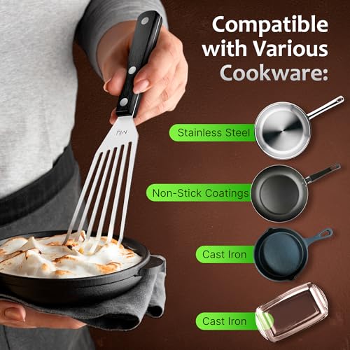 MIU Fish Spatula Stainless Steel, Flexible, Polished Metal, Corrosion Resistant, Kitchen Slotted Turner [Upgraded Version] - Thumbnail 5