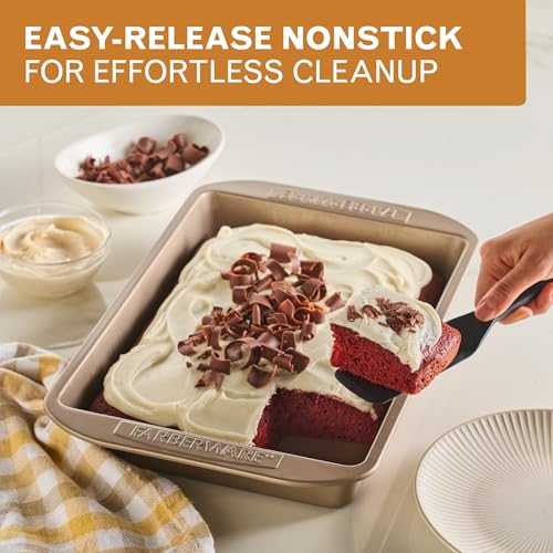 Image of Farberware Bakeware Warp Resistant, Dishwasher Safe, 9-Inch x 13-Inch Rectangular Cake Pan - Mocha