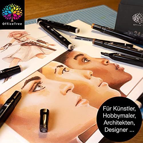 OfficeTree 24 Alcohol Marker Pens Set - 24 Colors - Alcohol Markers - Skin Colours - Twin Marker for Sketching, Coloring, Highliting, Drawing and Painting - Alcohol Based Pens Skin Colour