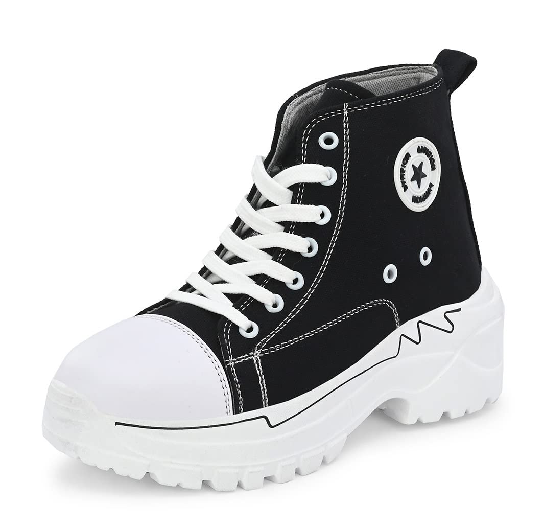 MACTREE Girls Black Canvas Mid Top Ankle Sneakers Boots - 3 UK (B0C69Z4XFN) Amazon Price History, Amazon Price Tracker