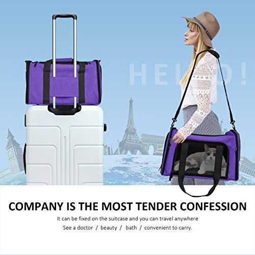 Image of Henkelion Pet Carrier for Small Medium Cats Dogs Puppies up to 15 Lbs, Airline Approved Small Dog Carrier Soft Sided, Collapsible Travel Puppy Carrier - Purple