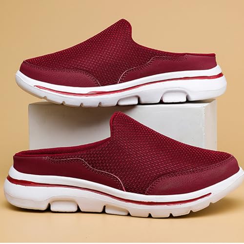 Image of Unisex Slippers Men's Womens Open Back Slip On Mules Clogs | Knit Mesh Breathable Walking Shoes Lightweight Casual Wide Toe Mules with Anti-Skid Sole Indoor Outdoor