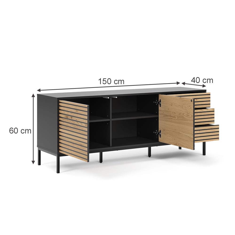 Vicco Lowboard Eliza, Goldkraft Eiche/Anthrazit, 150 x 60 cm | mit 3 Schubladen, zur Aufbewahrung und als TV-Untergestell einsetzbar