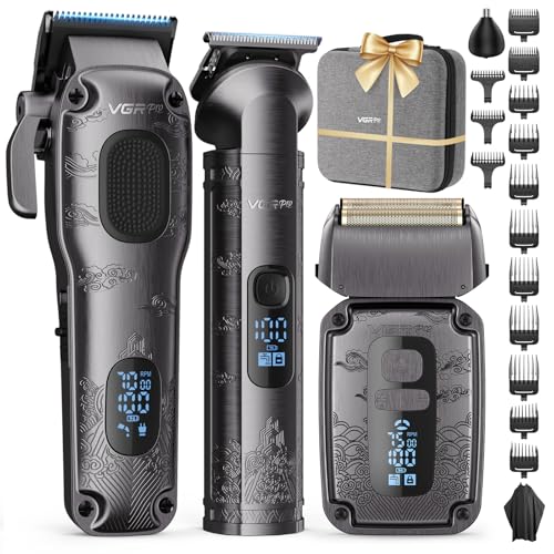 Vgrpro Hair Clippers & Trimmers Set for Men Professional, Waterproof Electric Razor Foil Shaver for Men Face Beard, Cordless for Hair Cutting, 4-Speed Setting, LED Battery Display, Barber or Home Use