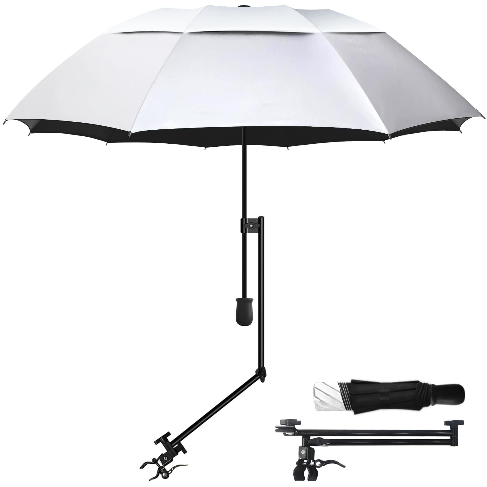 HOBVO UPF 50+ Golf-Regenschirm mit verstellbarer Universalklemme, manuelles Öffnen und Schließen, 125 cm