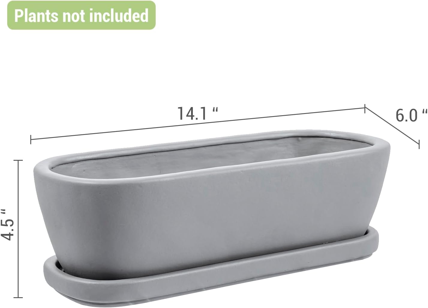 MyGift 14 Inch Oval Modern Gray Concrete Succulent Planter Pot with Drainage Hole and Removable Saucer, Decorative Cement Indoor House Plant Container for Flowers, Cactus, Herbs