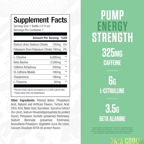 Image of RYSE Loaded Pre Workout Drink - Baja Cooler - Sugar-Free, Ready to Drink Energy Supplement with 325mg Caffeine, Citrulline & Beta Alanine for Focus & Pump - 12 fl oz Bottles (Pack of 12)