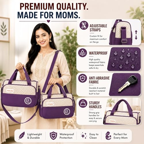 Image of Diaper Tote Bag Set for Mothers for Travel | Shoulder Side Diaper Tote Baby Bag with Changing Station & Insulated Pockets | Waterproof Maternity Diaper Bag for Baby & Mom | 24 L,12 Pockets