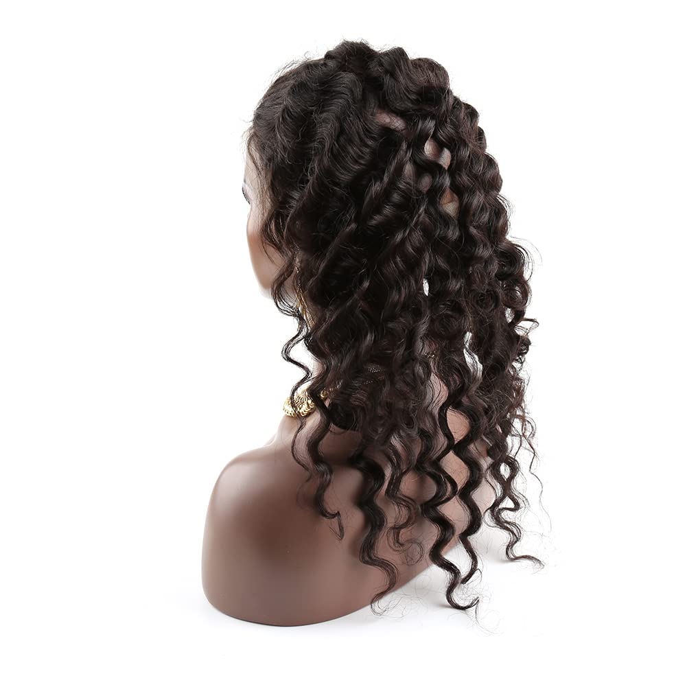 360 Lace Frontal Closure with Baby Hair Ear to Ear Free Part Brazilian Virgin Human Hair Loose Deep Wave Human Hair Frontal for Black Women (Natural Color,12 inch)