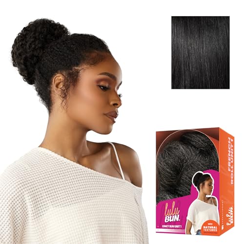 Sensationnel Lulubun Updo Hairextensions-Kinky Bun Unit 1,1 JETBLACK | Synthetic , Drawstring Cap Ponytail, Quick & Easy Wear