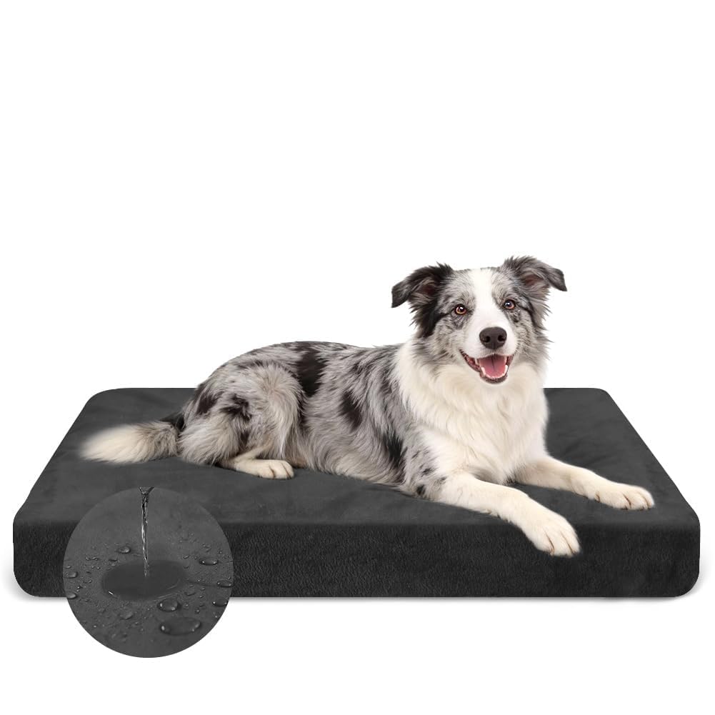 DUJUIKE 100% wasserdichter Ersatzbezug für Hundebett, weicher Plüschbezug, Samt-Matratzenbezug für Hunde, Waschbarer, Abnehmbarer Hundebezug, Hundematratzeneinlage mit Gummiband(Schwarz,XL)