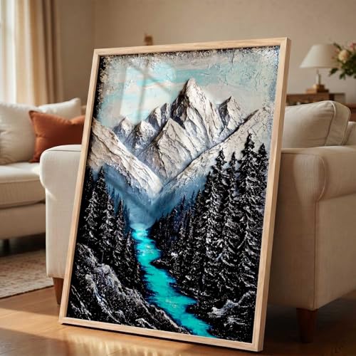 Image of kotart Mountain view Wall Art Home Decoration | Aesthetic Floral Paintings With Frame For Living Room Bed Room Hotel Wall Decor Digital Reprint (19x25 inch)