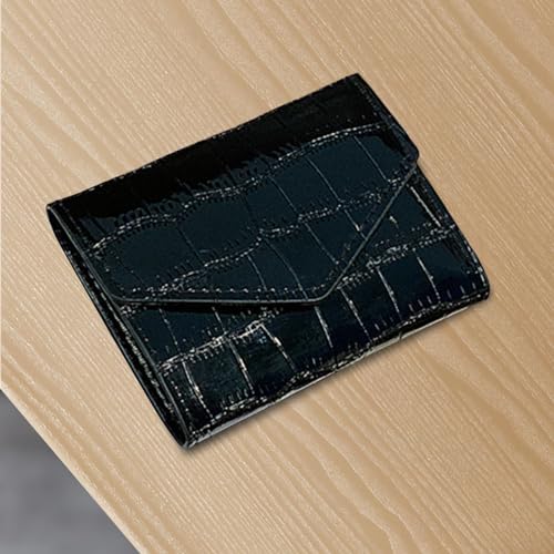 pistro Mini Short Fold Wallet PU Leather Card Holder Organizer for Women - Stylish Black Compact Purse with ID Window3