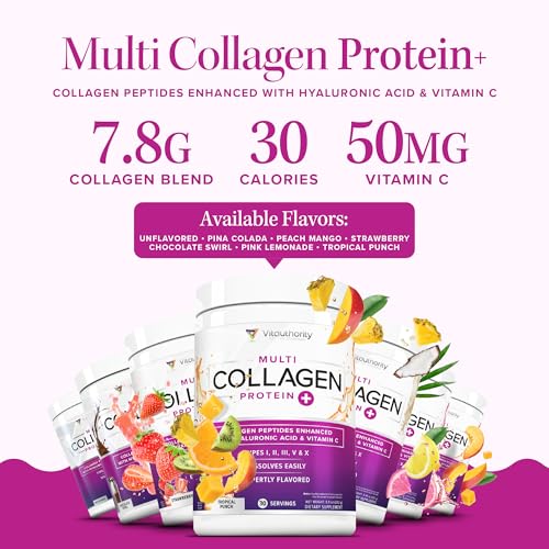 Multi Collagen Peptides Powder for Women - Hydrolyzed Unflavored Collagen Powder for Women with Types I II III V & X Plus Vitamin C & Hyaluronic Acid for Beautiful Hair Skin and Nails - 30 Servings