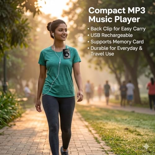 Image of Mabron Portable MP3 Player with Back Clip, Lightweight Music Player with USB Charging, Supports Memory Card, Compact Design for Travel, Gym & Daily Use