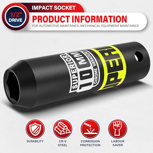 Image of 1 /2 inch Drive Impact Socket, 10 mm Deep Socket, Metric, 6 Point, CR-V, for Automotive Maintaince, Mechanical Equipment Maintaince