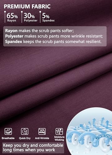Image of MIVEI High Waisted Jogger Style Scrub Pants for Women - 8 Pockets Medical Bottoms Tapered Yoga Waistband Ribbed Ankle Cuffs