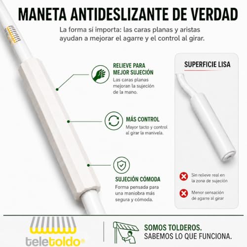 Miniatura 5 de Manivela Profesional Para Toldos Teletoldo Tubo De Acero Giro Suave Color Blanco 150 Cm De Alta Resistencia