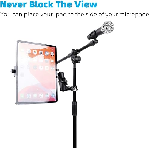 Miniatura 2 de Soporte de aluminio para tableta para soporte de micrófono, montaje lateral para todos los iPad, giratorio 360 con súper abrazadera compatible con
