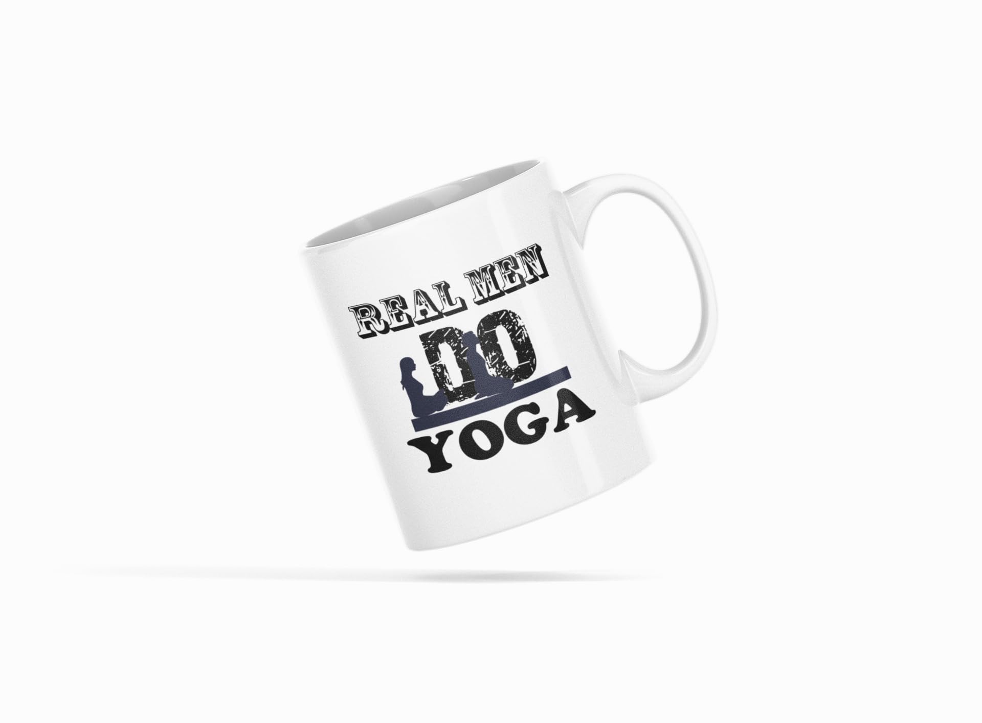 Yellow Orrange Real Men Do Yoga Printed Ceramic Coffee Mug 250 Ml 1