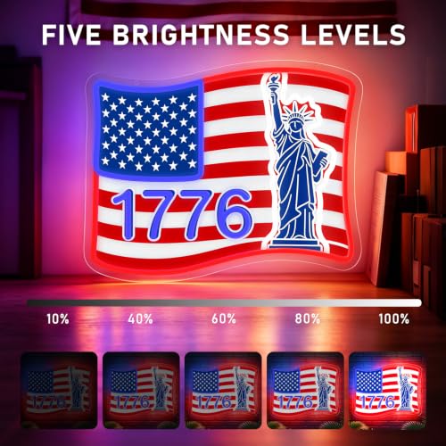 Image of 1776 USA Flag Neon Sign, Dimmable Statue of Liberty Patriotic LED Neon Lights for Wall Decor, 4th of July, Bedroom, Bar, Man Cave, Home, Garage, Christmas Birthday Party Gifts