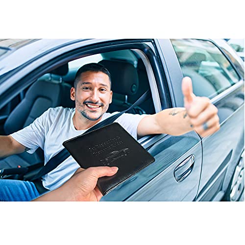 RSAquar Car Registration and Insurance Holder, Leather Vehicle Card Document Glove Box Organizer, Auto Truck Compartment Accessories for Essential Information, Driver License Cards, Men&Women, Black