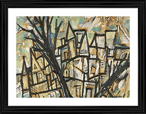 Image of Decoratus� *White Landscape* (1961)- Famous Painting by Francis Newton Souza, Wall D�cor Frame. Matt Satin Print with MDF & 2 inchPS Black Frame. Size 16 inchx21 inch