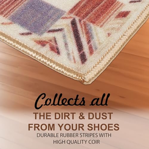 Image of HUES & SHADES Coir Door Mat for Outdoor Entrance - [37 x 57 cm] | Natural Coconut Fiber Brush Mat for Shoes Cleaning, Heavy Duty Non-Slip Doormat for Porch, Patio, Entryway (Terracotta Patchwork)