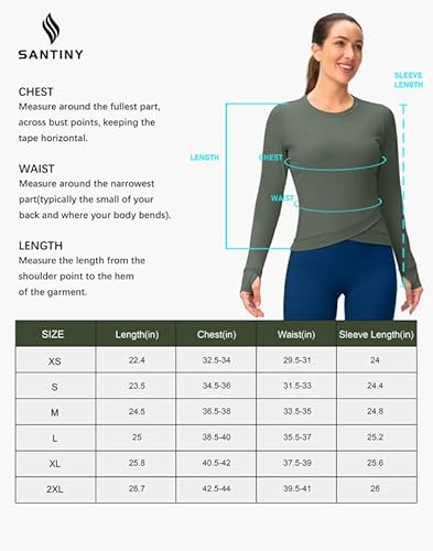 Santiny Women'S Long Sleeve Workout Tops Athletic Compression Shirts Cross Hem Running Gym Yoga Shirt With Thumb Hole thumb #6