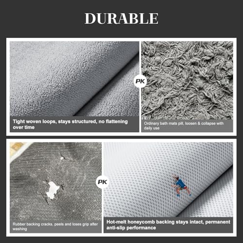 MontVoo Super Absorbent Bath Mat, Low-Profile Bathroom Rug, Breathable Quick Dry Bathroom Mats for Floor, Machine Washable Thin Bath Rug for in Front of Sink Bathtub,Outside Shower,Grey, 17"x24" - image 3