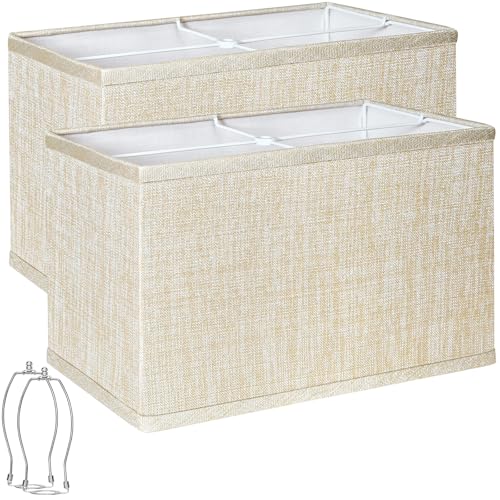 Rectangular Lamp Shades Set of 2 Linen Lamp Shades for Table Lamps 16L x 8W x 10H Rectangle Lampshades for Floor Lamp Spider Harp Holders Included Easy Assembly Champagne Beige