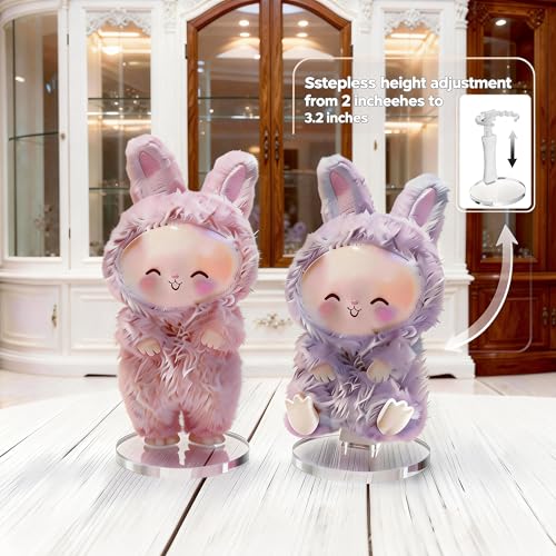 Image of Adjustable Doll Stand for Sitting & Standing Positions - Premium Acrylic Base Display Holder for 3-7 inch Figures (White 4 Set)