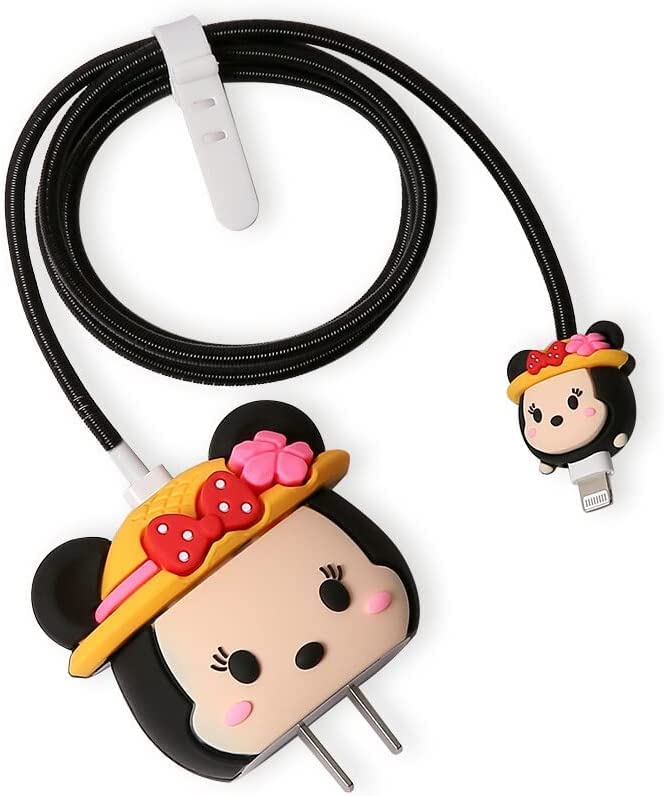 Image of Cartoon 3D Design Protective Case for 18W 20W iPhone 14 13 12 11 Pro Max Fast Charging Cable Adapter Charger, Cute Cartoon Lightning Data Cable Case for iPhone Charger-(New Minnie)