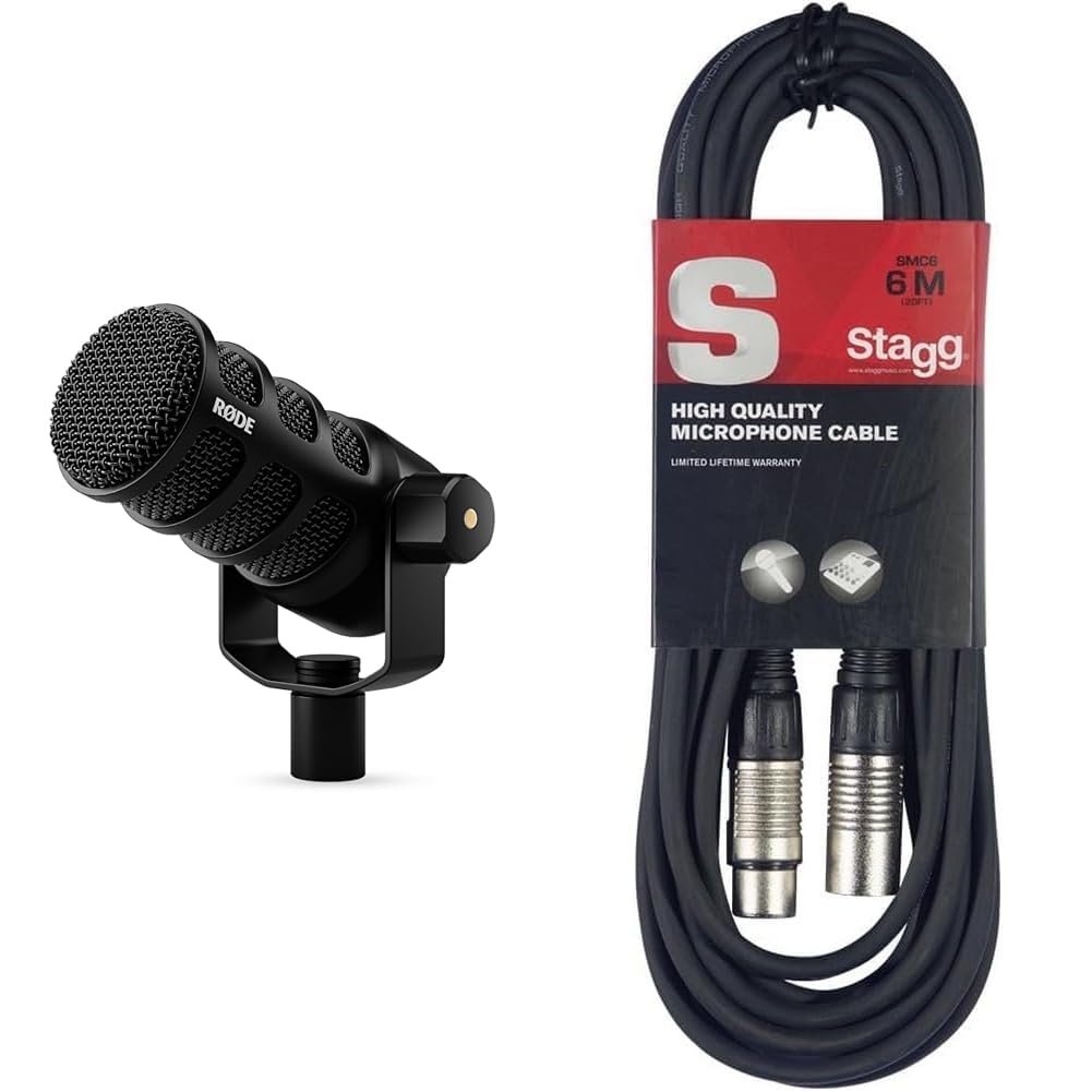RØDE PodMic USB Microfono Dinamico Broadcast Versatile con Connettività XLR e USB per Podcasting & Stagg Cavo da microfono a mixer SMC6 da 6 metri XLR (m) -XLR (f), nero