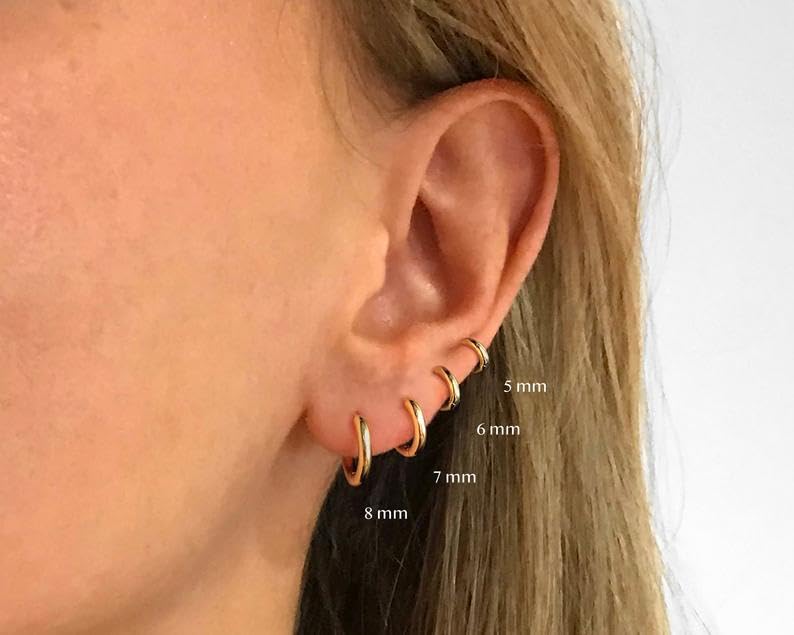 Image of Huggie Hoop Earrings for Women Men - 316L Surgical Stainless Steel 6mm 8mm 10mm Mens Ear Hugging Hoop Earrings for Cartilage Gold Black 20G 18G Hypoallergenic Second Hole Sleeper Hoop Earrings