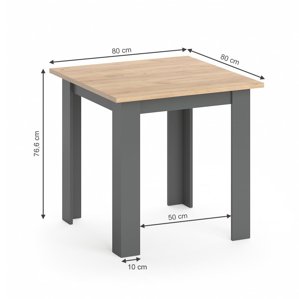 Vicco Esstisch Karlos, Goldkraft Eiche, 80 x 80 cm, geeignet für 2–4 Personen zur Nutzung im Essbereich