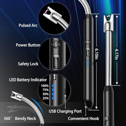 Image of Electric Candle Lighter Plasma Arc Windproof Flameless with 360 Flexible Neck USB Rechargeable Lighter for Light Candles Gas Stoves Camping Barbecue Fireworks (2)