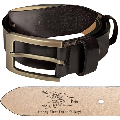 Personalized Dad Belt First Father's Day - Custom Fist Bump Engraved Leather 2 Sided Belts, Customized Handmade Belt, Gift For Husband on Father's Day, Fathers Day Gift From Wife2