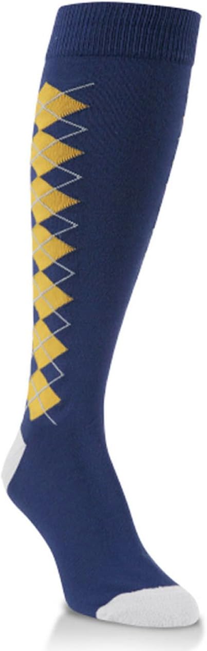 Unisex Blue and Gold Argyle Over the Calf Knee High Socks