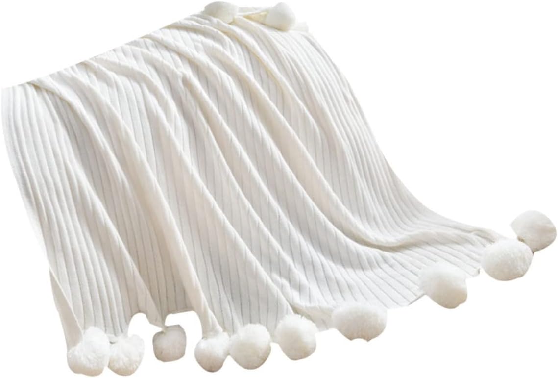 Cabilock Cotton Blanket Hair Ball Design Soft Cozy Knitted Sleeping Blanket Breathable Cotton Bedding for Home Office