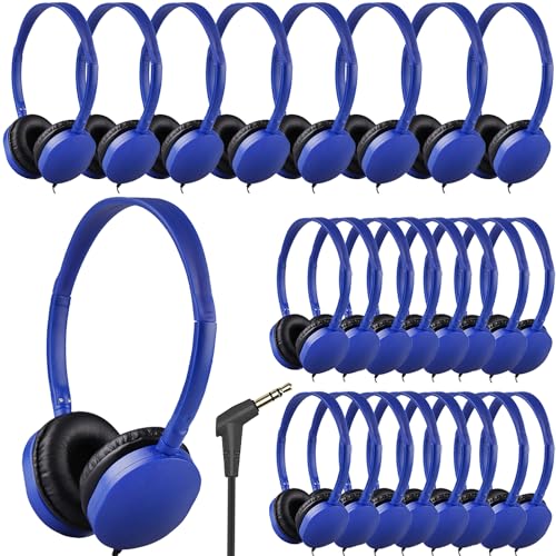 Écouteurs en vrac bleus pour élèves, pack de 25 casques ajustables pour la classe