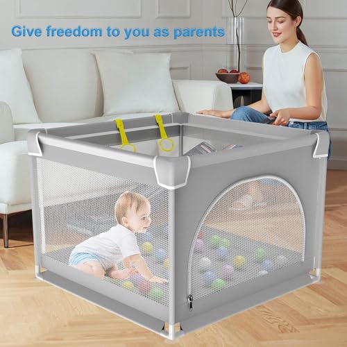 GERCHAM Laufstall Baby 90x90cm Laufgitter Baby Faltbar mit Sicherheitstür für Apartment,Kleines Laufstall mit Atmungsaktivem Netz und Rutschfeste Basis Playpen