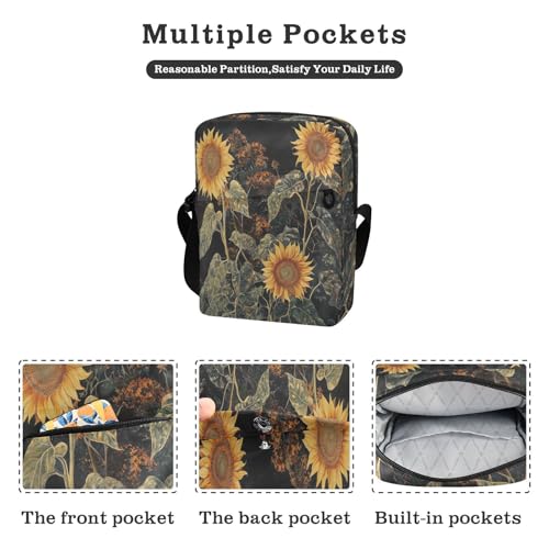 Retro Sunflowers messenger bag for women crossbody Shoulder Bag Womens Purse Cross Body Adjustable Strap for outdoor sports work2