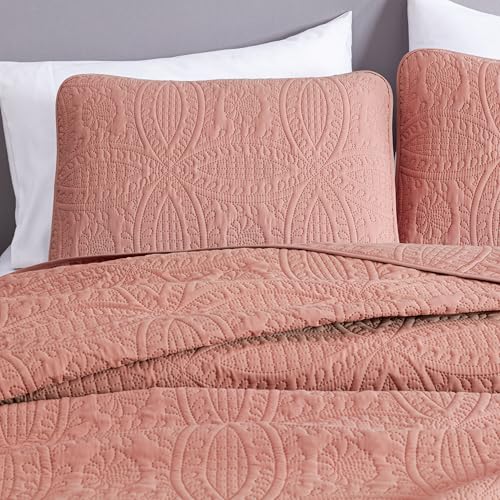 Image of Chezmoi Collection Austin 3-piece Oversized Bedspread Coverlet Set (Queen, Salmon)