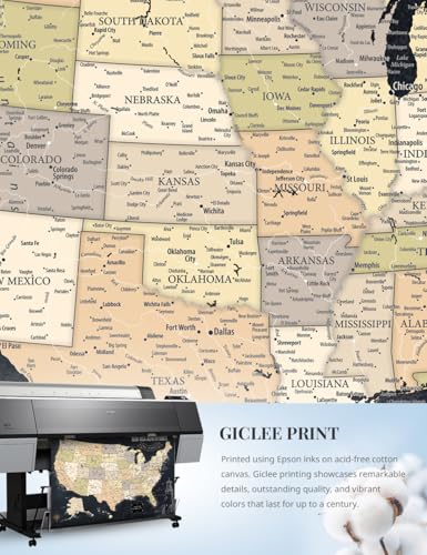 Image of IPIC - USA Map Canvas Painting for Wall Decor, Pinnable World Board to Mark Travels, Oversize World Travel Map Print for Home, Office, Study, and RV, Ready to Hang