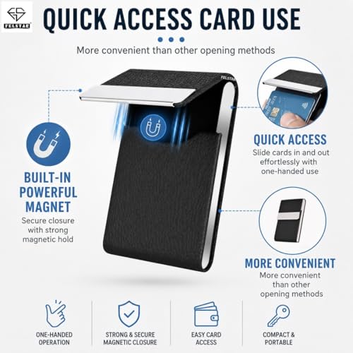 Image of FELSTAR PU Leather & Metal Unisex RFID Blocking Business Card Holder Wallet for Men & Women - 25 Card Capacity - Black